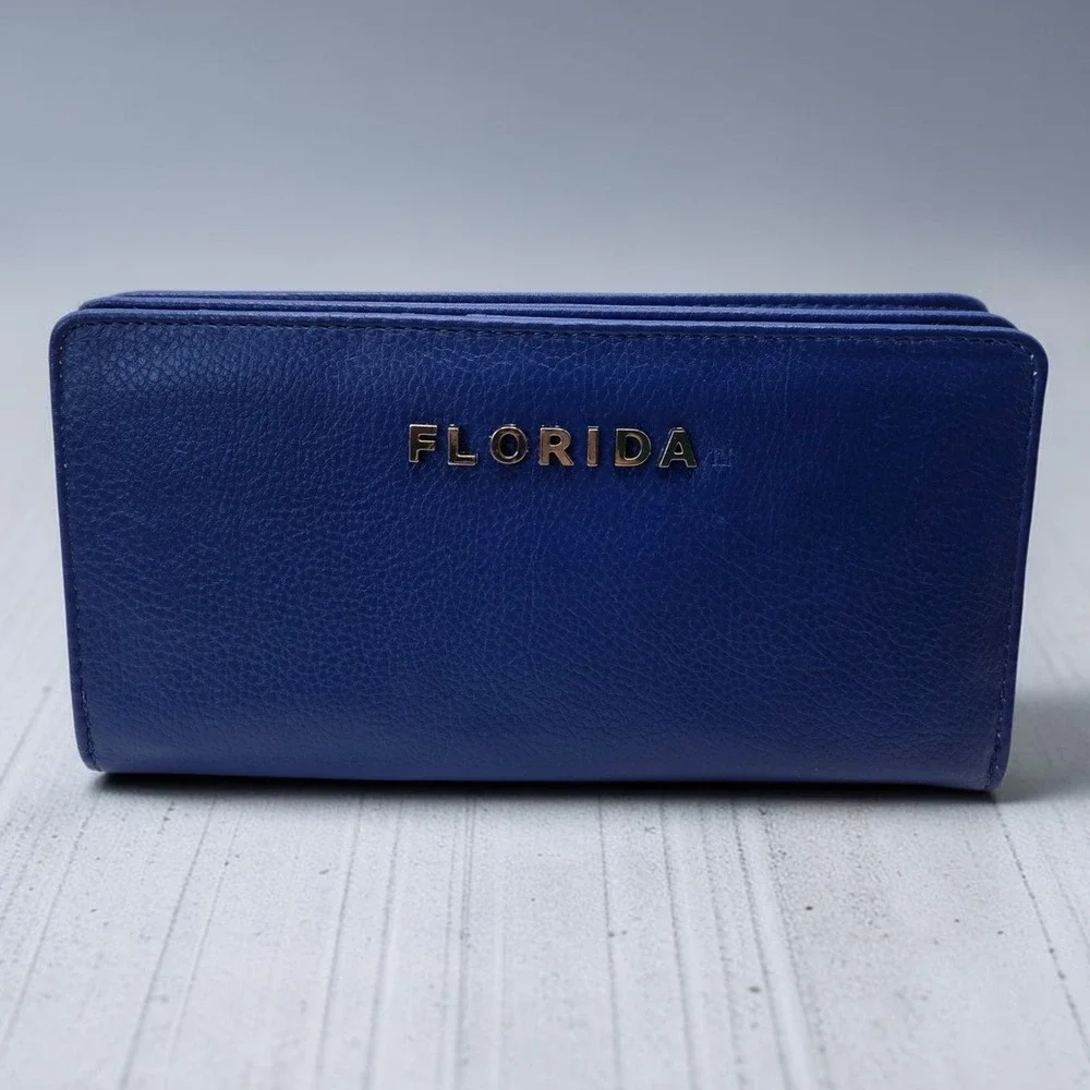 Sandol Florida Gators Royal Blue Pebbled Vegan Leather Continental Wallet NEW